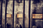 four original turn of the century american industrial beveled edge copper "equalizer" switchboard identification plaques with black enameled inlay